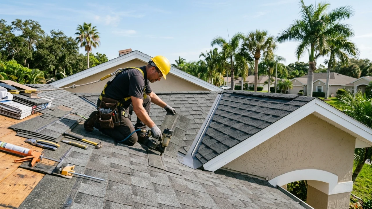 Architectural shingle roof repair in Coral Springs