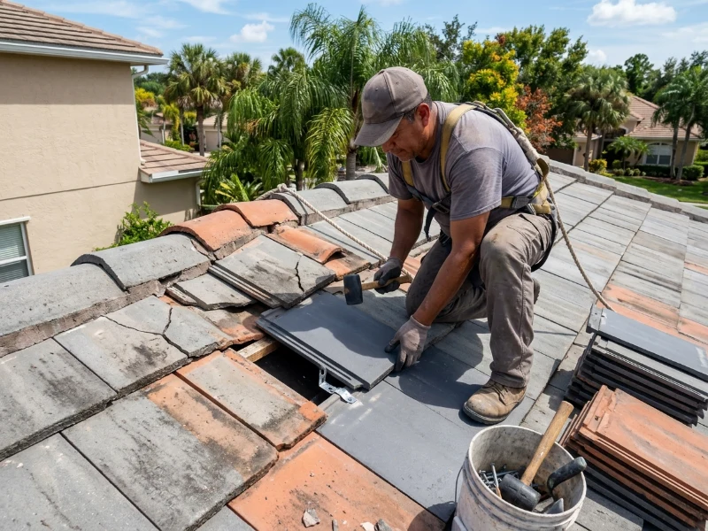 Concrete tile roof repair in Coral Springs