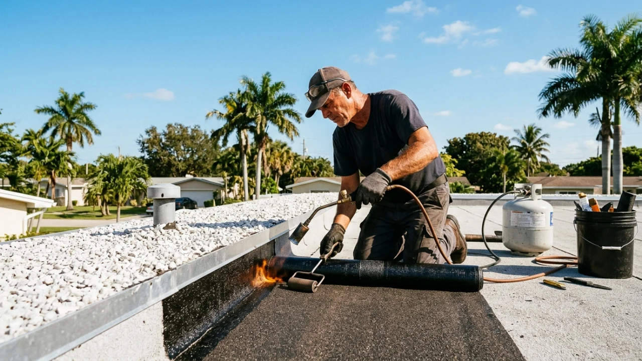 Flat roof membrane repair in Coral Springs