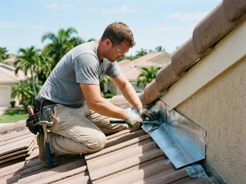 Metal roof flashing repair in Coral Springs