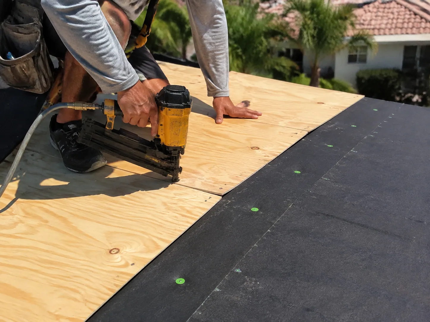 New plywood roof decking installation in Coral Springs, Florida