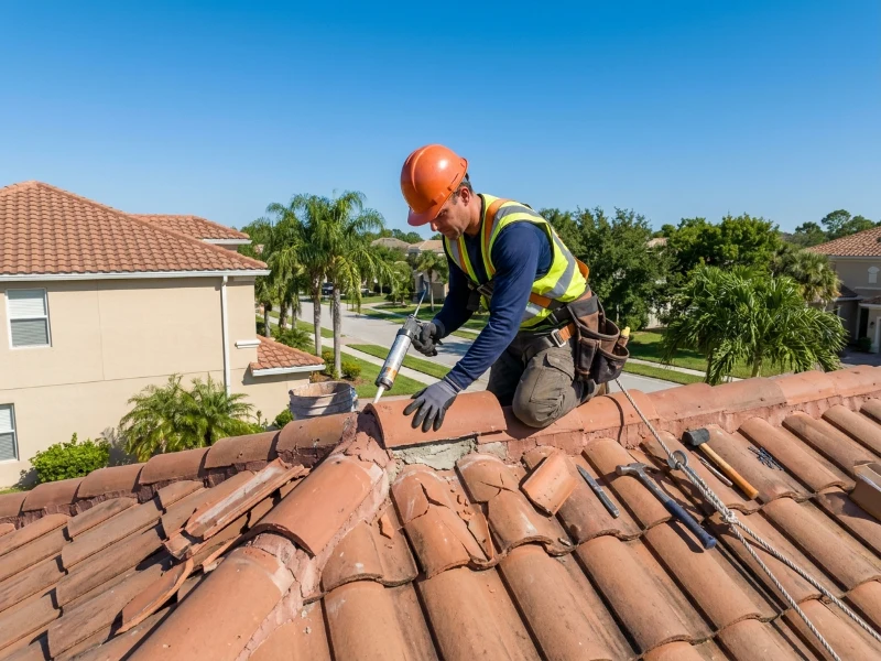 Wind-damaged tile roof repair in Coral Springs, Florida